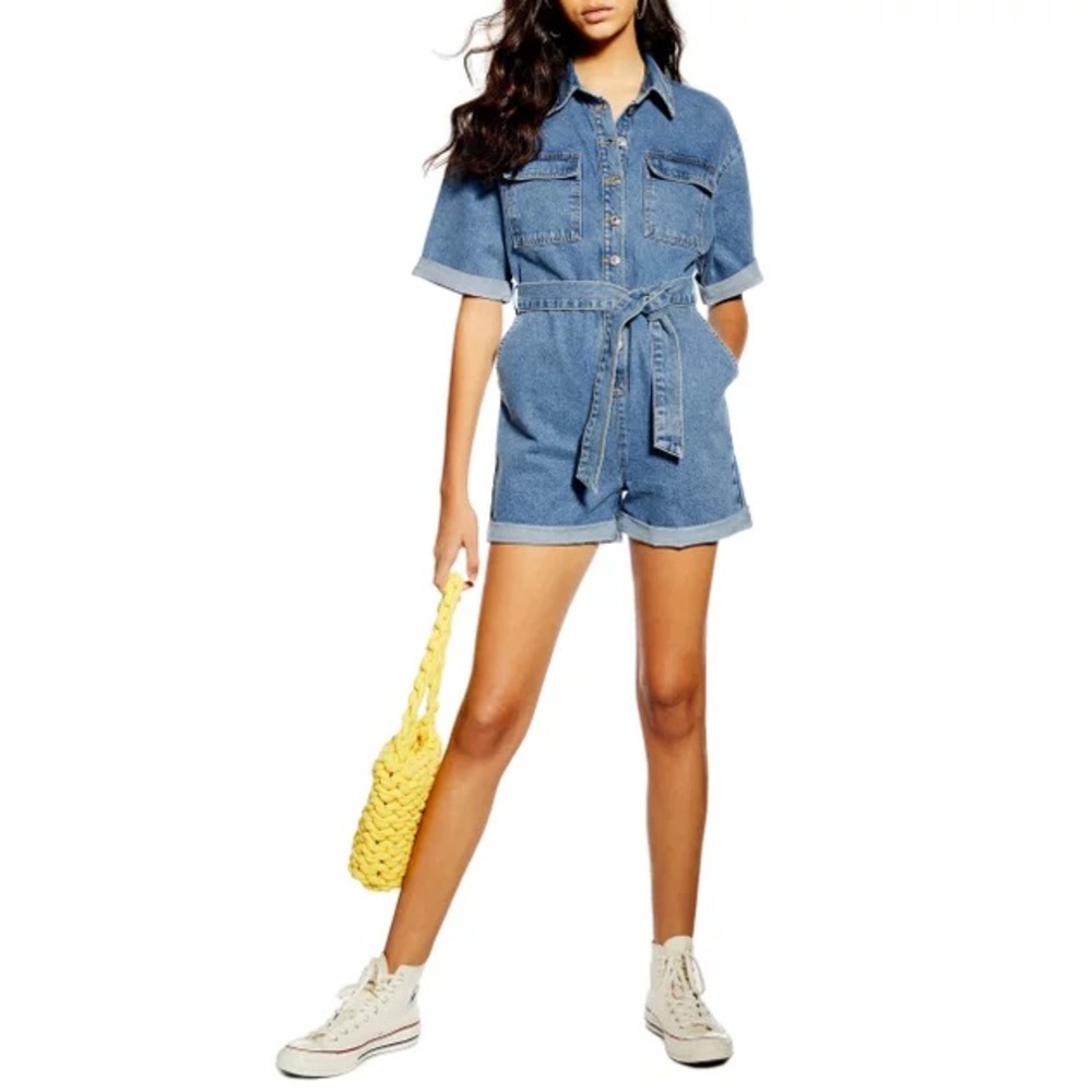 Topshop Denim Button-Down Romper